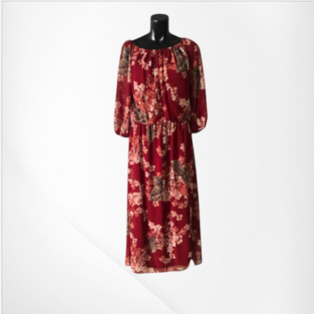 Lauren Ralph Lauren Bright Merlot Red Floral Blouson dress Dress Sz 8